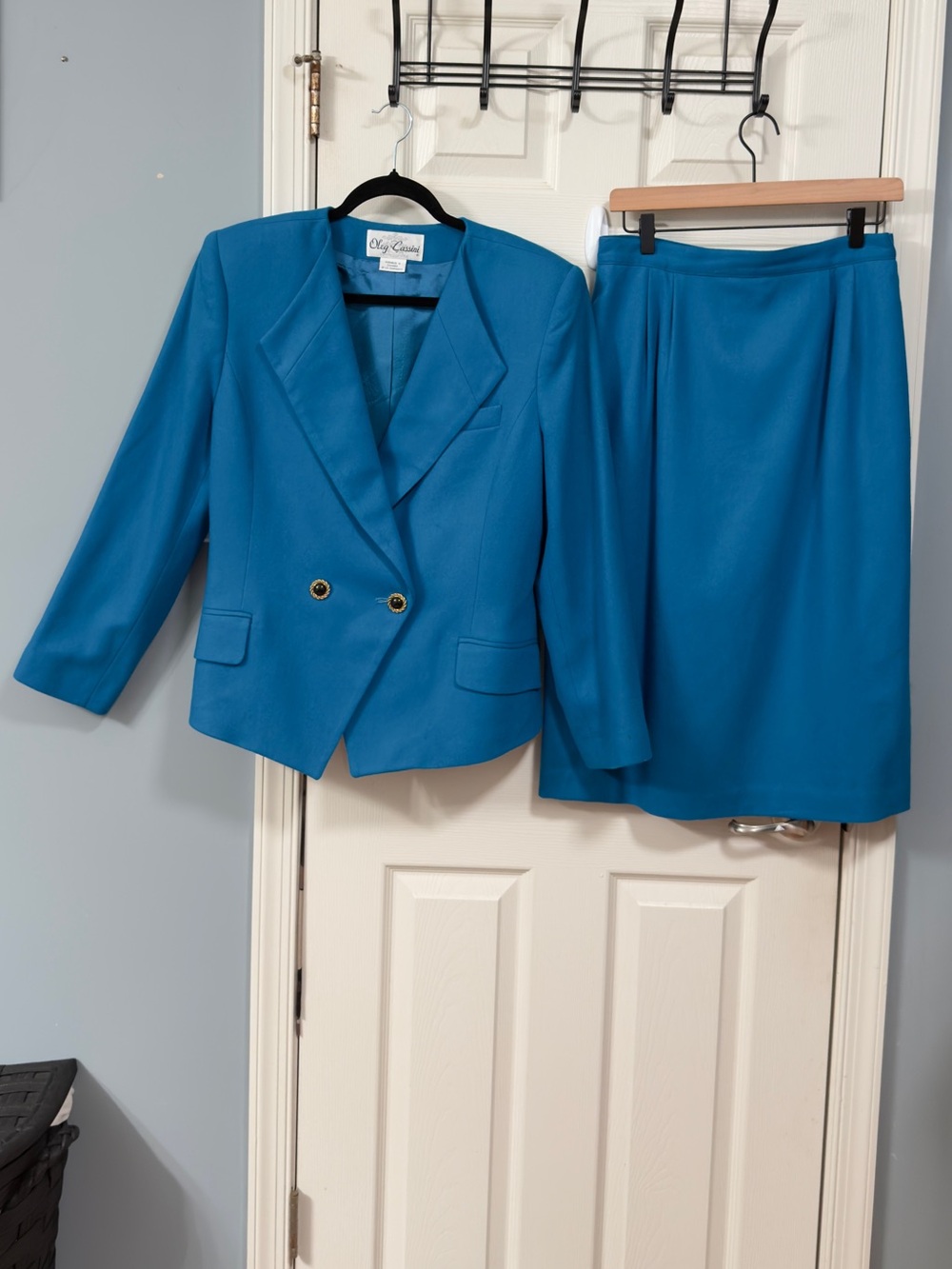 Oleg Cassini  2-piece Teal Blue Vintage Double-Breasted Blazer & Skirt Office